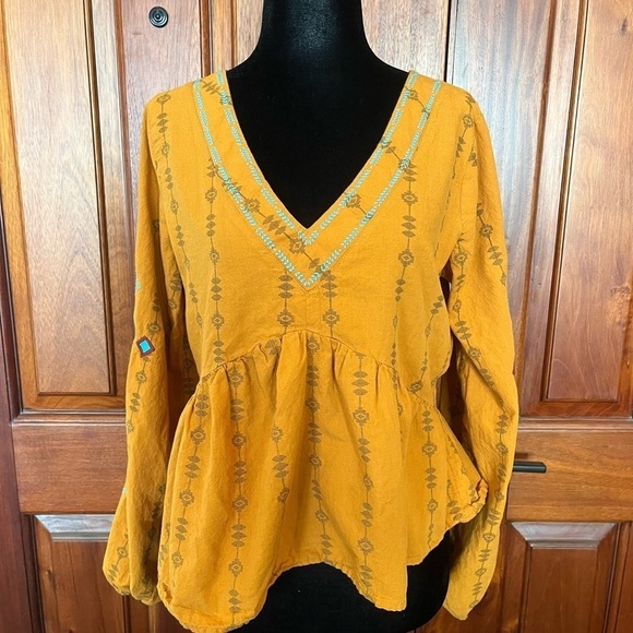 Wrangler Retro Embordiery Southwestern Boho Hippie Baby Doll Blouse Small - Picture 3 of 13